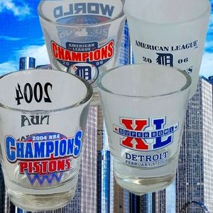 4 Detroit Sports Championship Shot Glasses Pistons Tigers Lions